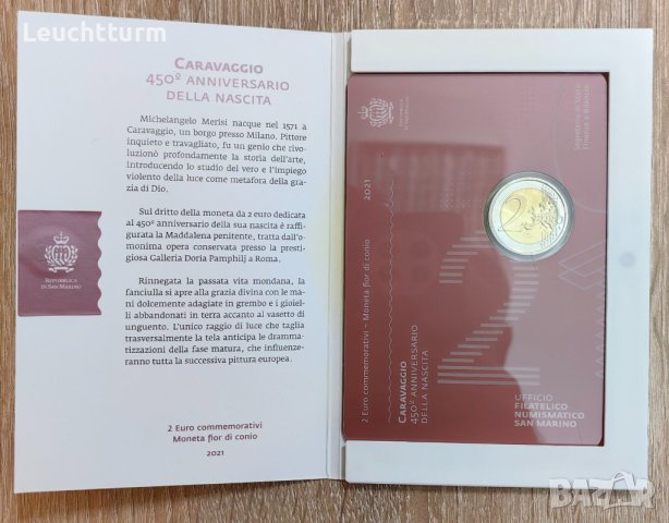 2 евро 2021 Сан Марино Караваджио / 2 euro 2021 Caravaggio, снимка 2 - Нумизматика и бонистика - 43725781