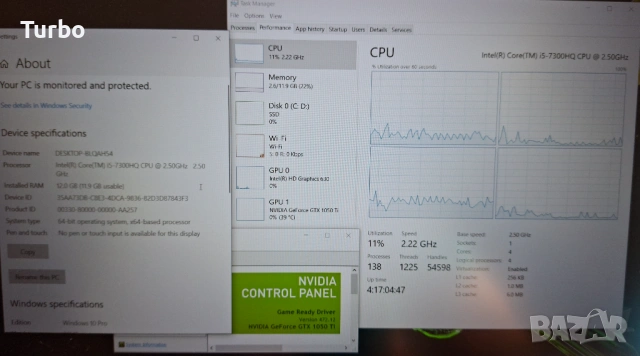 15.6' IPS Acer Aspire 7 Core i5-7300HQ/GTX 1050Ti 4GB GDDR5/12GB/512GB, снимка 4 - Лаптопи за игри - 53419834