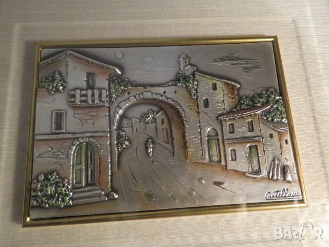 голяма стара сребърна картина ,, по старите пътеки към храма  ,,  с маркировка за сребро ( 925), снимка 2 - Картини - 40855310