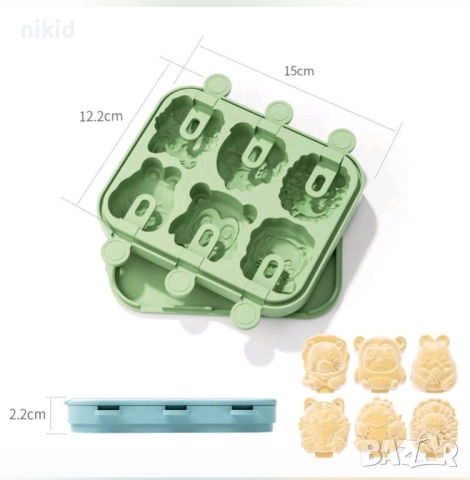 6 животни близалка ескимо сладолед Popsicle Попсикъл силиконова форма молд калъп 