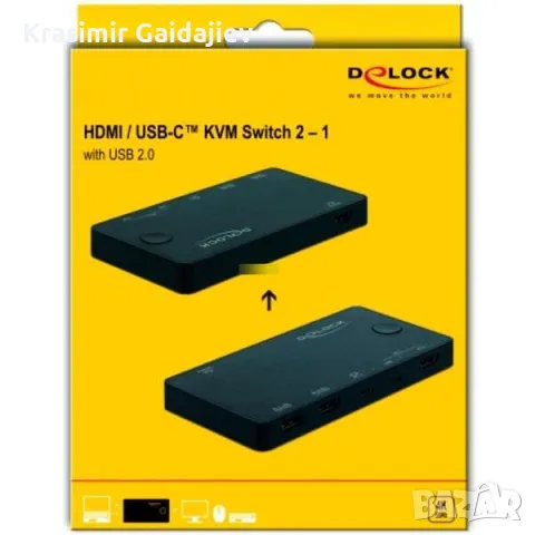 DeLOCK HDMI / USB-C™ KVM Switch 4K 60 Hz с USB 2.0 KVM суич, снимка 3 - Суичове - 48062653