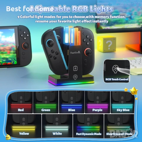 Зарядна докинг станция FASTSNAIL за Nintendo Switch 2 (2025) за Joy-Con 2, снимка 3 - Джойстици и геймпадове - 53572047