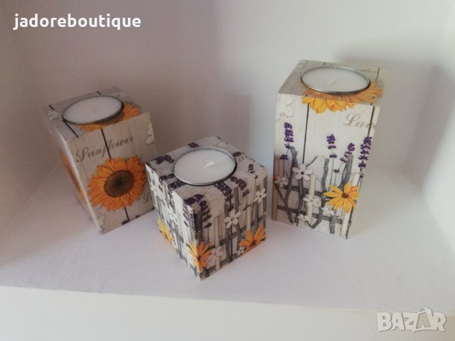 Дървени свещници декупаж , снимка 1