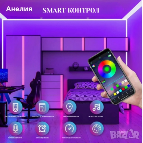 Интелигентна неонова Led лента 5 м, снимка 6 - Лед осветление - 52310811