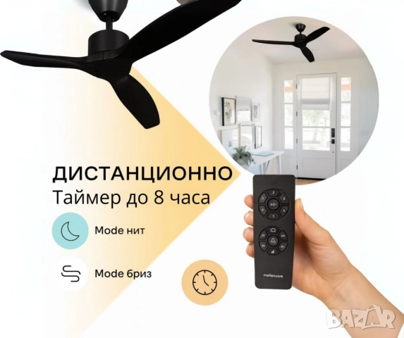 Вентилатор за таван Mellеrware Brizy Ceiling Fan с дистанц. управл.,45W,6 скорости,таймер,DC мотор