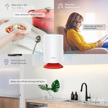 Удължител на интернет обхват TP-Link Deco Voice X20 AX1800 2-pack Mesh Wi-Fi 6 система за целия дом , снимка 3 - Мрежови адаптери - 38366230