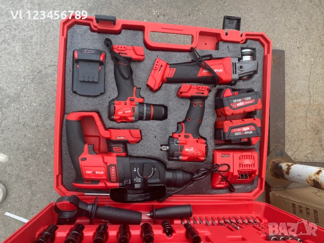 Акумулаторен Комплект 4в1 Перфоратор Ъглошлайф Гайковерт и Винтоверт 36V 8,0AH KRAFTROYAL, снимка 3 - Други инструменти - 50884649