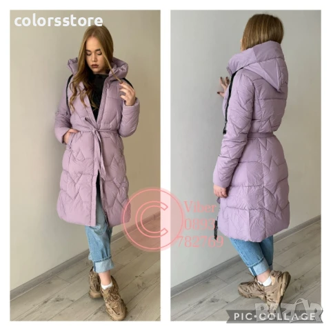 Дамско лилаво зимно яке с качулка/IM97x