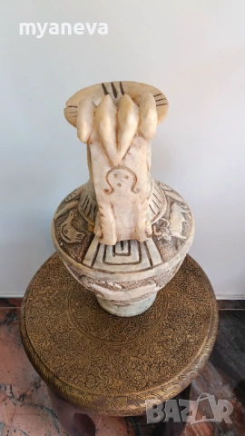 Амфора, ваза , ръчно изработена , вероятно от алабастър в античен стил, снимка 8 - Декорация за дома - 53540622