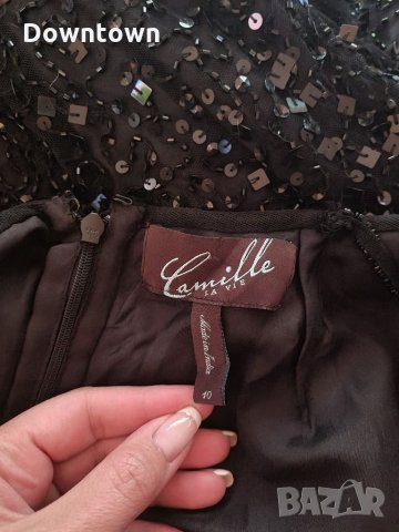 Camille LA VIE Официална черна дълга рокля с гол гръб #sparkling# пайети, мъниста, снимка 4 - Рокли - 35278288