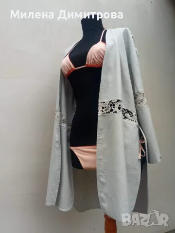 Ленено кимоно с дантела ръчна изработка , снимка 5 - Сака - 48846138