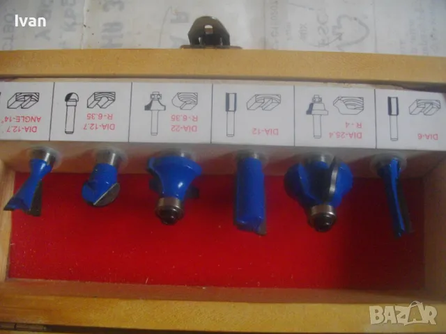 НОВ НЕМСКИ КОМПЛЕКТ 6 БРОЯ ФРЕЗИ ФРЕЗЕРИ ЗА ОБЕРФРЕЗА ЗА ДЪРВО ЗАХВАТ ОПАШКА ф8мм В ДЪРВЕНА КУТИЯ, снимка 17 - Други инструменти - 49775097