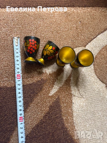 Дървени рисувани чаши/поставки за яйца Хохлома, снимка 2 - Антикварни и старинни предмети - 51275207