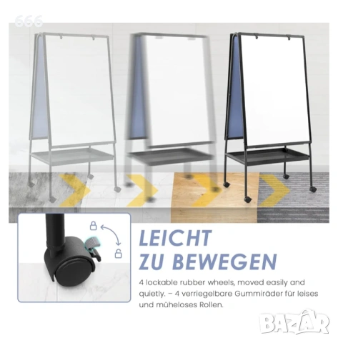 Стойка за флипчарт MAKELLO, 90 x 60 см, с тава за съхранение, магнитна бяла дъска, снимка 7 - Други стоки за дома - 53606890