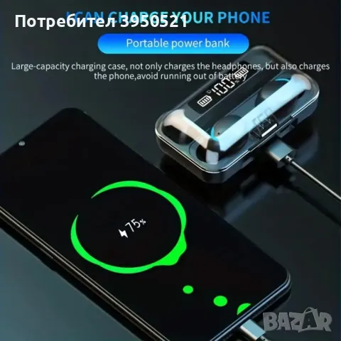 Безжични слушалки F9-5 с Powerbank 3300mAh, Водоустойчиви, Черни, снимка 5 - Слушалки и портативни колонки - 48742992