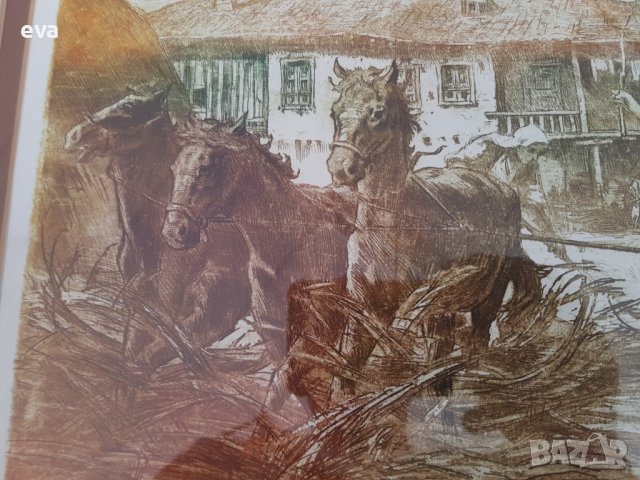 Петър Морозов 1880-1951г. Вършидба Акватинта , снимка 3 - Картини - 38533325