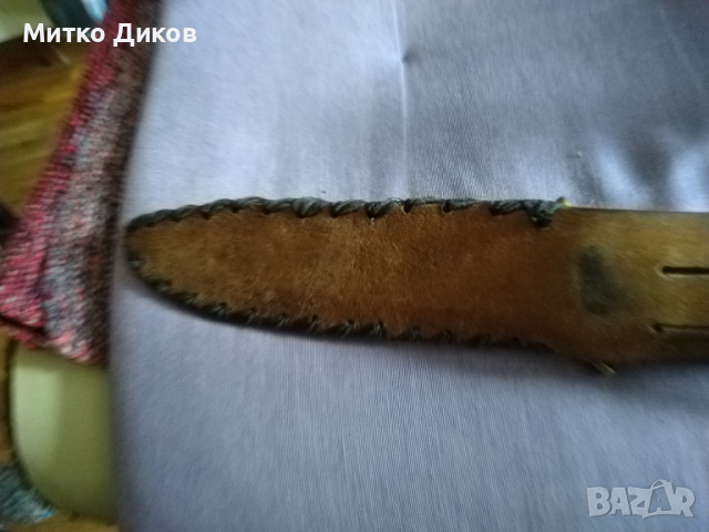 Ловен нож от соца калъф естествена кожа метален гард ръчно правен от майстор с инициали нов , снимка 14 - Ножове - 36422656