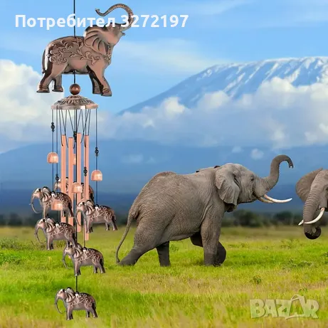 Елегантни Бронзови Вятърни Камбанки със Слончета,ръчно изработени