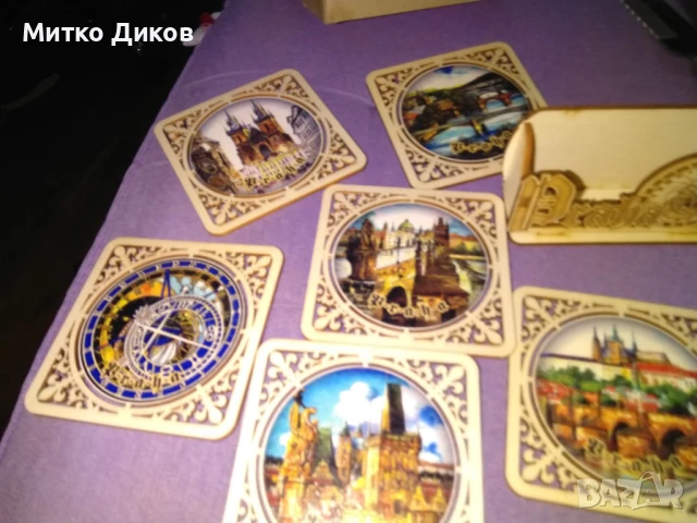 Дървени подложки за бира нови 6 броя с изгледи от Прага, снимка 7 - Декорация за дома - 51009358