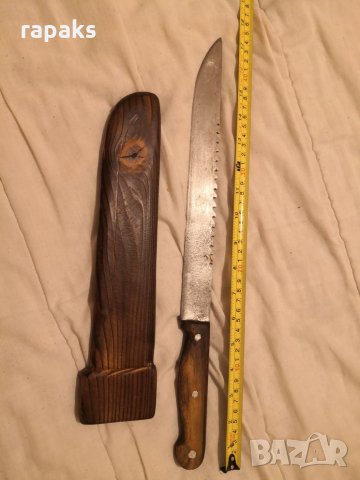 Истинска качествена стомана, дръжка и кания дърво.Огромен, масивен стар нож, мачете, снимка 4 - Колекции - 27108607