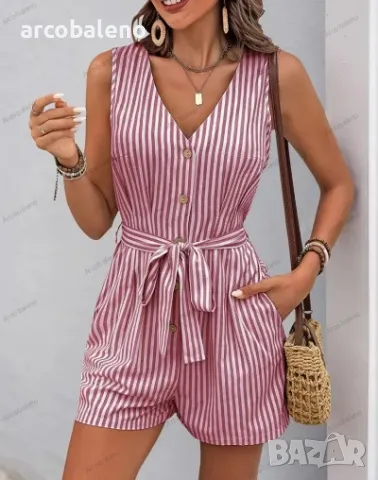 Раиран дамски гащеризон с V-образно деколте, 9цвята , снимка 6 - Гащеризони - 48853240