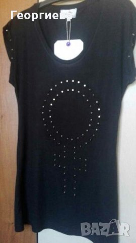 Черна тениска с метална украса 🍀 S,M🍀 арт.401