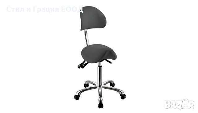 Козметичен/фризьорски стол - табуретка с облегалка Noble 59/78 см - бяла/сива/черна, снимка 3 - Педикюр и маникюр - 28276357