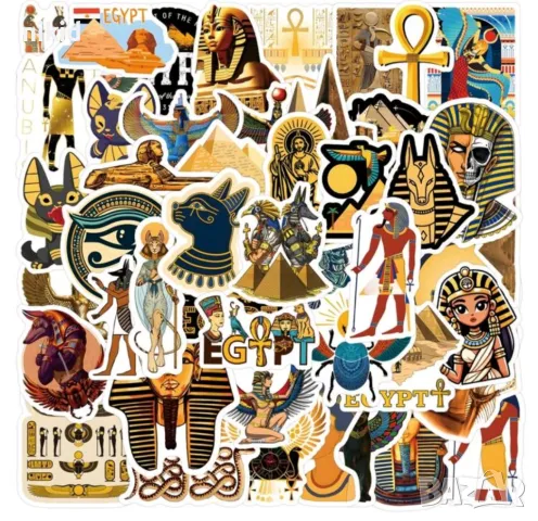 60 бр Египет Фараон самозалепващи лепенки стикери за украса декор картонена торта и др