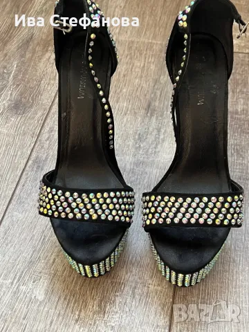Елегантни официални парти  сандали висок дебел ток на платформа блестящи  камъни диаманти цирконий , снимка 5 - Сандали - 49922293