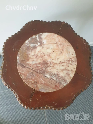 76см конзолна маса дърворезба-мрамор/дървена масичка-пиедестал-поставка за саксия, снимка 2 - Антикварни и старинни предмети - 51312062