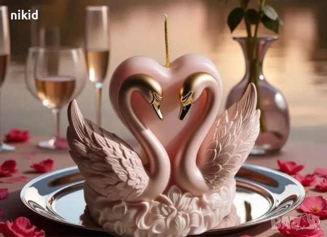 3D 2 лебеда лебеди лебед на основа силиконов молд форма фондан шоколад гипс свещ декор, снимка 3 - Форми - 52259439