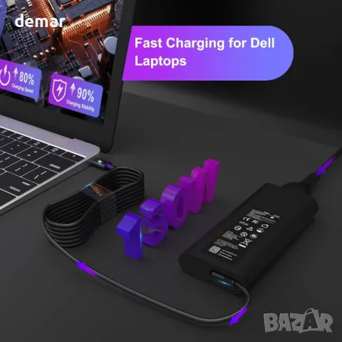 130W USB C зарядно за лаптоп за Dell XPS 15/17, Precision, Latitude, снимка 6 - Друга електроника - 48418356