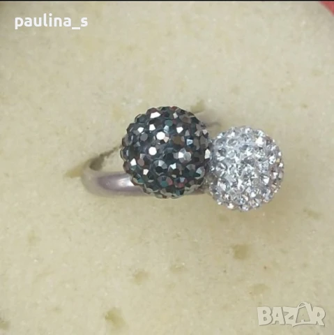 Три различни броя / Сребърен пръстен топка с кристали "Swarovski" / проба 925 и Житен клас , снимка 12 - Пръстени - 26286330