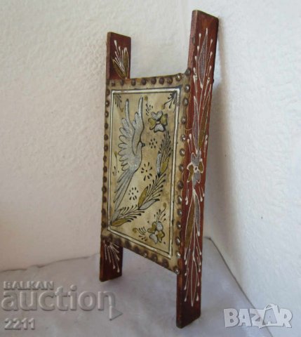 стар музикален ударен инструмент барабан, гълъб птица, кожа и дърво ваза Патагония, кожен кон, хамут, снимка 4 - Декорация за дома - 28907670