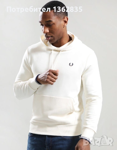 НОВ оригинален бял / екрю суичър горнище FRED PERRY размер S от Англия, снимка 2 - Суичъри - 53131720