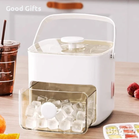 Контейнер за лед с 3 нива и натискащ механизъм – Кутия с форма за кубчета, капак и щипка, снимка 3 - Други стоки за дома - 51060969