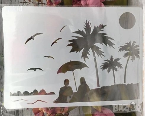 Двойка на плаж море палми шаблон стенсил спрей за торта Scrapbooking, снимка 1 - Други - 33184115