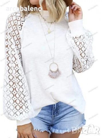 Дамски лек пуловер с дълги ръкави и дантелено деколте, 5цвята - 023, снимка 1 - Блузи с дълъг ръкав и пуловери - 39470757