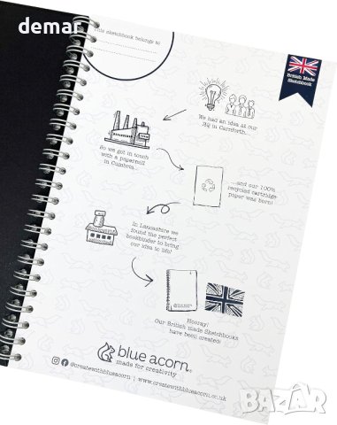 Скицник със спираловидна подвързия Blue Acorn A3 - 42x29,7 cm - 70 страници, снимка 2 - Ученически пособия, канцеларски материали - 43582908