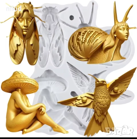 Хибридни човек Жена охлюв гъба муха птица колибри силиконов молд форма фондан шоколад декор гипс