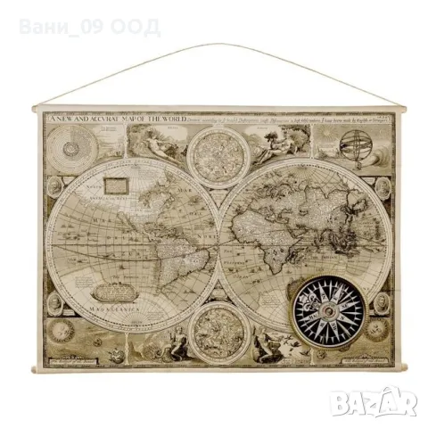 97см! Текстилно пано "Карта на света"