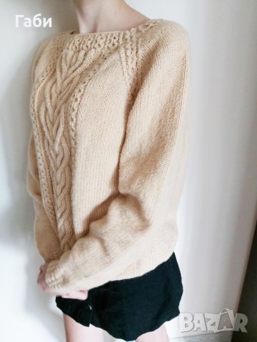 Ръчно плетен пуловер с аранови елементи , снимка 13 - Блузи с дълъг ръкав и пуловери - 23873451