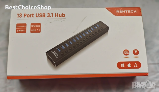 Активен хъб със захранване, RSHTECH 13-портов USB 3.2, алуминий, снимка 10 - Кабели и адаптери - 53330441