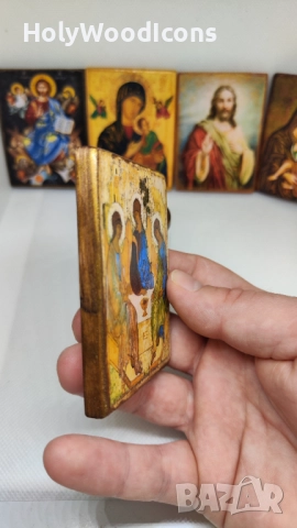 Икона Света Троица – Андрей Рубльов, дървена православна икона 8x6см., снимка 4 - Икони - 52867251