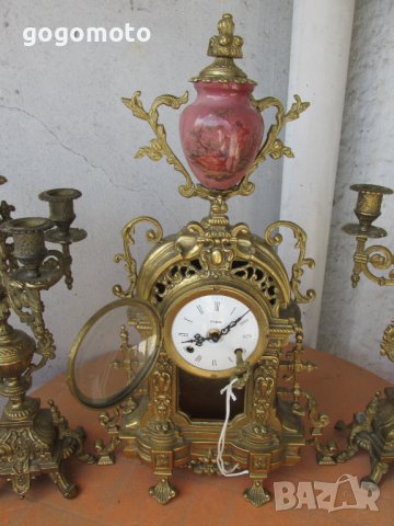 Рядък Каминен Часовник Бронз, Франция,Стар, старинен, арт, античен, винтидж масивен бароков каминен , снимка 4 - Антикварни и старинни предмети - 37346252