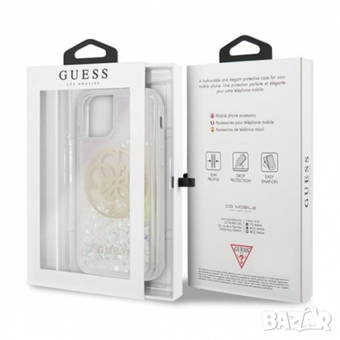 Оригинален калъф гръб кейс Guess Liquid Glitter Circle - iPhone 11 (6.1), Розов, снимка 4 - Калъфи, кейсове - 36481456