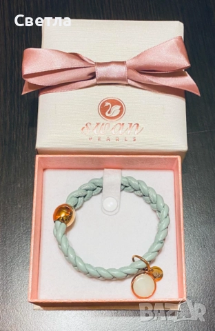 Елегантна Нова Гривна Swan Pearls SW008BE,20см,Au покритие, Естествена, кожа,85лв Перфектен подарък, снимка 3 - Гривни - 52394358