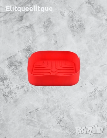 Силиконов съд за AirFryer Rosberg, 20.5x20.5x5.5 см., Черен/ Червен