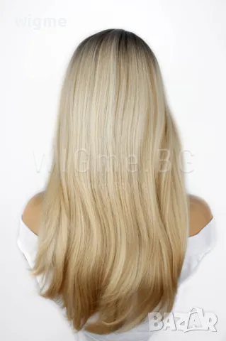 Дълга руса чуплива перука с тъмни корени Дакота, снимка 2 - Аксесоари за коса - 48037975