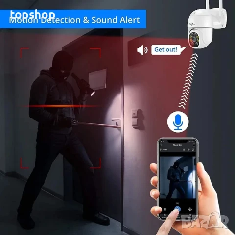 НОВА 5MP PTZ ???° ъгъл на въртене, външна охранителна камера с IP66 водоустойчива, снимка 2 - IP камери - 50555731